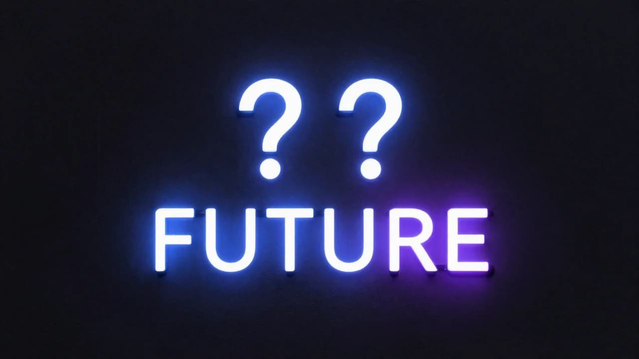 Blue and violet neon sign where the requested Chinese characters became two question marks above the correctly rendered word FUTURE