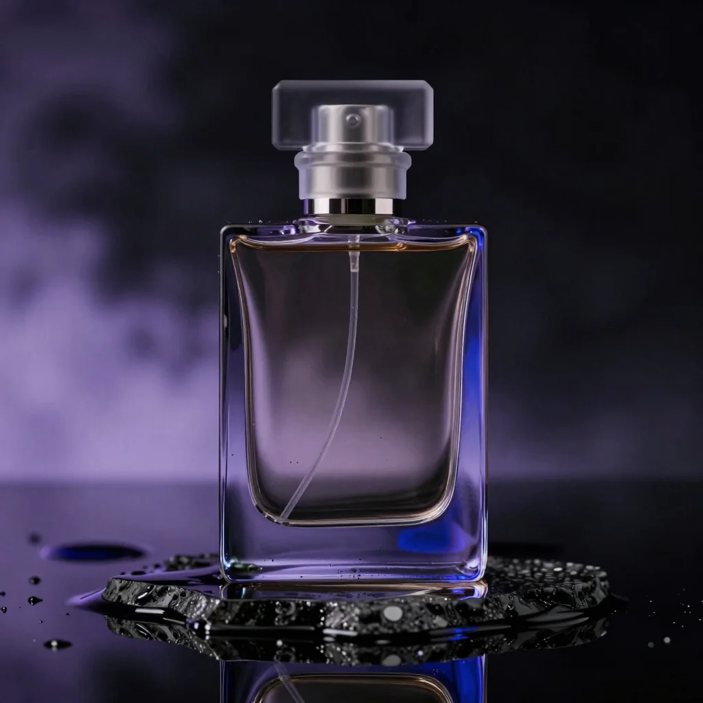 Smoky glass perfume bottle created with a structured product prompt