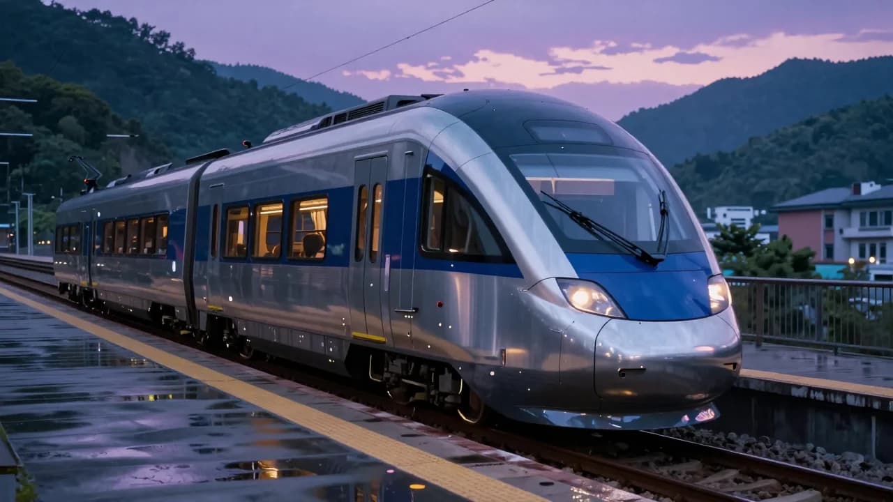 Retro-futuristic train used as a model comparison prompt example